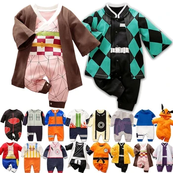 0-18 Months Anime Baby Rompers Newborn Cosplay Costume Infant Akatsuki Nezuko Tanjirou Cotton Clothes Boys Girls Kids Outfit 1