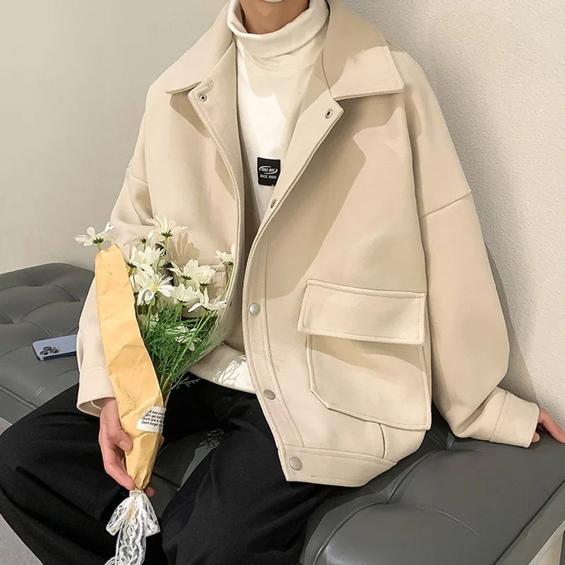 

Мужское короткое пальто, пальто, модная шерстяная куртка с воротником поло, зимний утепленный кардиган, шерстяное пальто, модное пальто