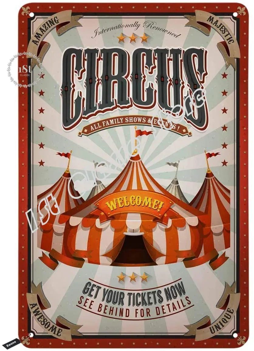 

Metal Sign Wall Sign Circus Art Drawing Poster Activity Family Bedroom Living Room Room Decoration Metal Plate 8X12 Inches