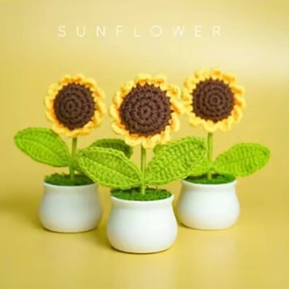 Роза крючком цветок в горшке Подсолнух готовый тканый Букет Искусственный