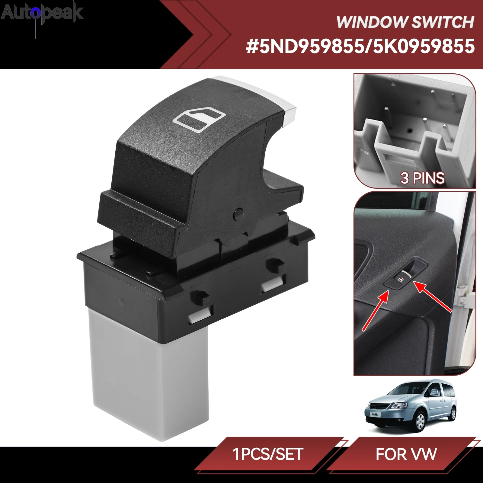 

5ND959855 5K095985 5 Кнопка управления переключателем питания для VW Jetta Tiguan Caddy Golf MK5 MK6 Passat Touran Seat MK2 5ND 959 855