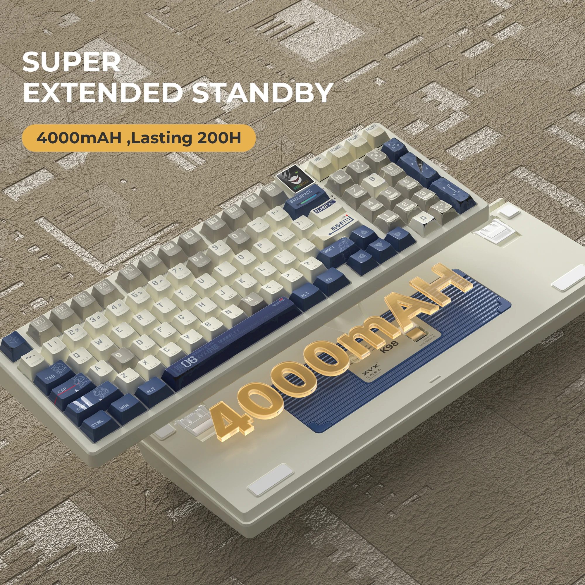 XVX K98 Трехрежимный интеллектуальный дисплей Механическая клавиатура Gundam SEED 2 4G