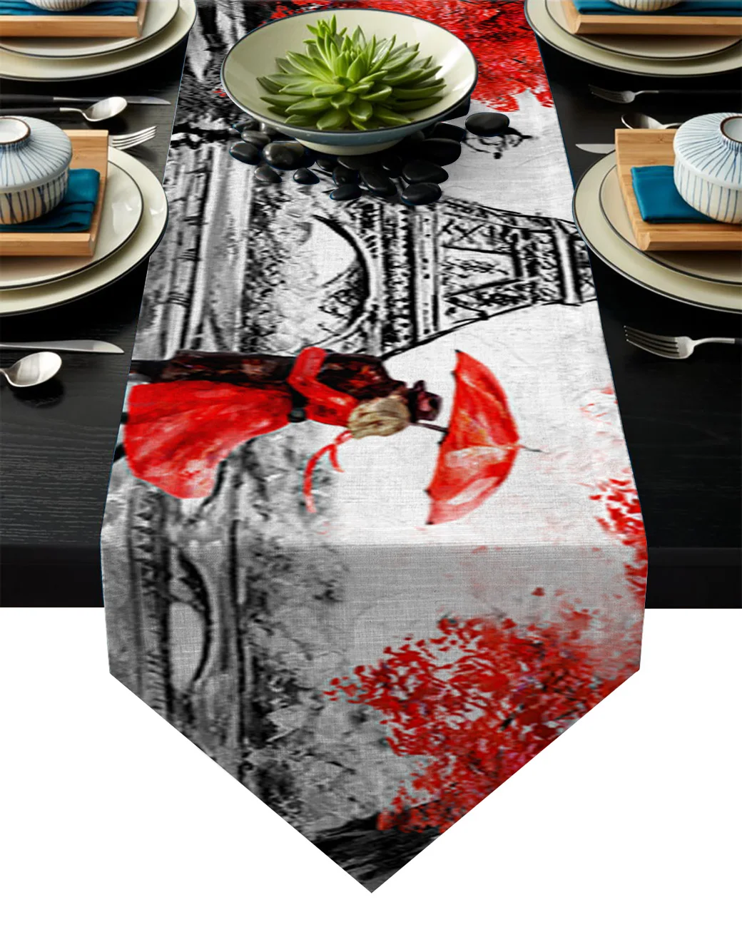 

Embrace Paris Leaf Red Love France Table Runners For Wedding Event Party Decoration Tablecloth Modern Table Runner Home Decor