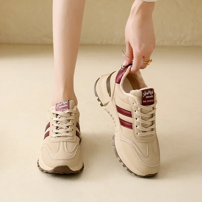 Модные женские массивные кроссовки на тонкой меховой подкладке зимняя обувь