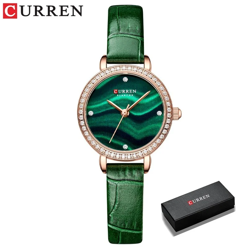 CURREN Luxury Brand Ladies For Watch Rhinestone Quartz Wristwatch Womens Fashion Simple Thin Watch Leahter Lady Relogio Feminino enlarge