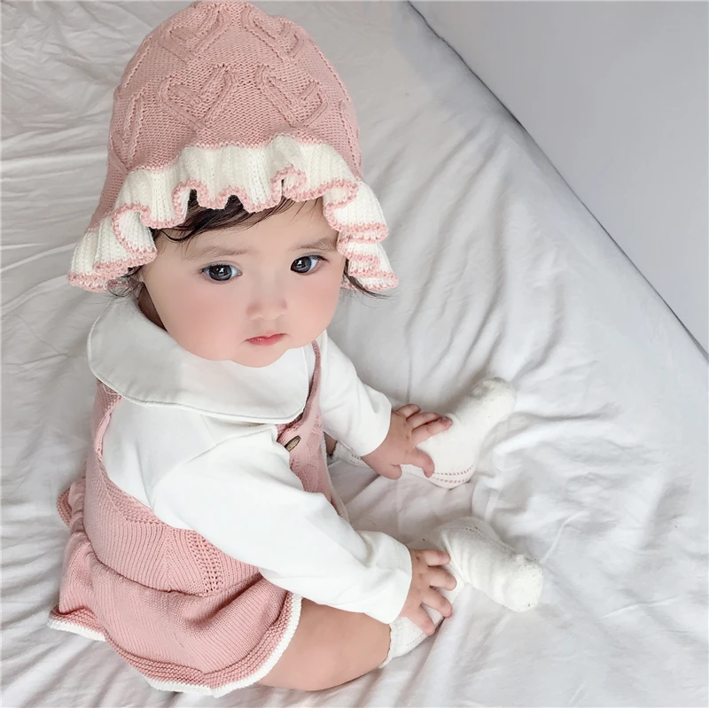 2022 spring and autumn baby rompers newborn girls clothes love lotus leaf knitted woolen jumpsuit fart triangle climbing suit