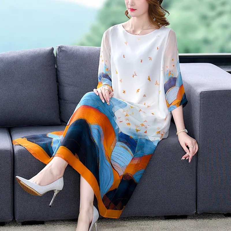 

Silk Dress 2023 Summer new temperament silkscreen flowers senior sense gentle wind skirt