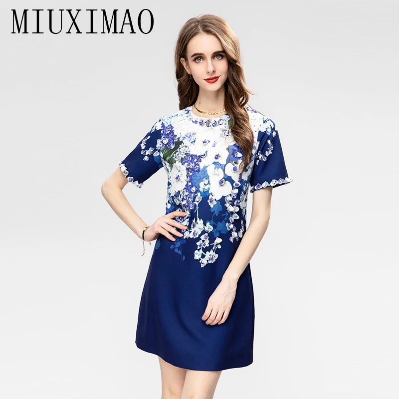

Мини-платье MIUXIMAO женское с цветочным принтом, коротким рукавом, круглым вырезом, аппликация, весна-лето 2023
