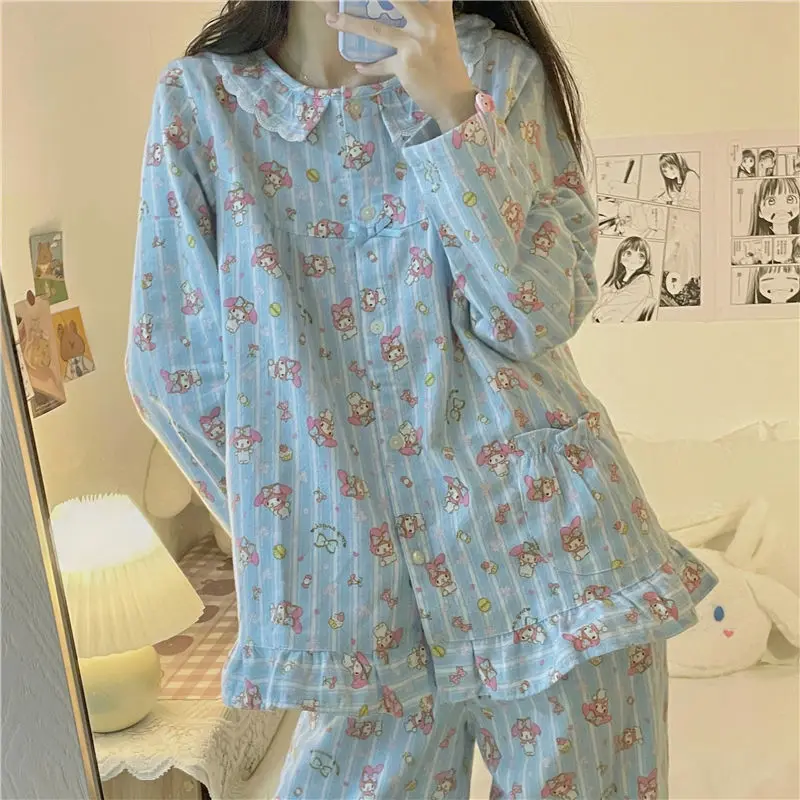 

Sweet and Cute Casual Fashion Trend Solid Color Korean Version Long-sleeved Autumn and Winter New Home Service Pajamas