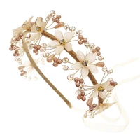 bridal pearl head band gold head band bride flower hair accessories princess head band handmade gift