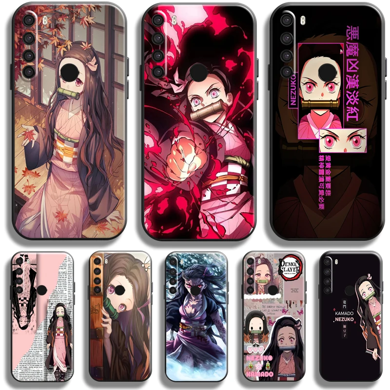 

Anime Kamado Nezuko For Xiaomi Redmi 8 8A For Redmi Note 8 8T Pro Phone Case Liquid Silicon Black Funda Silicone Cover TPU