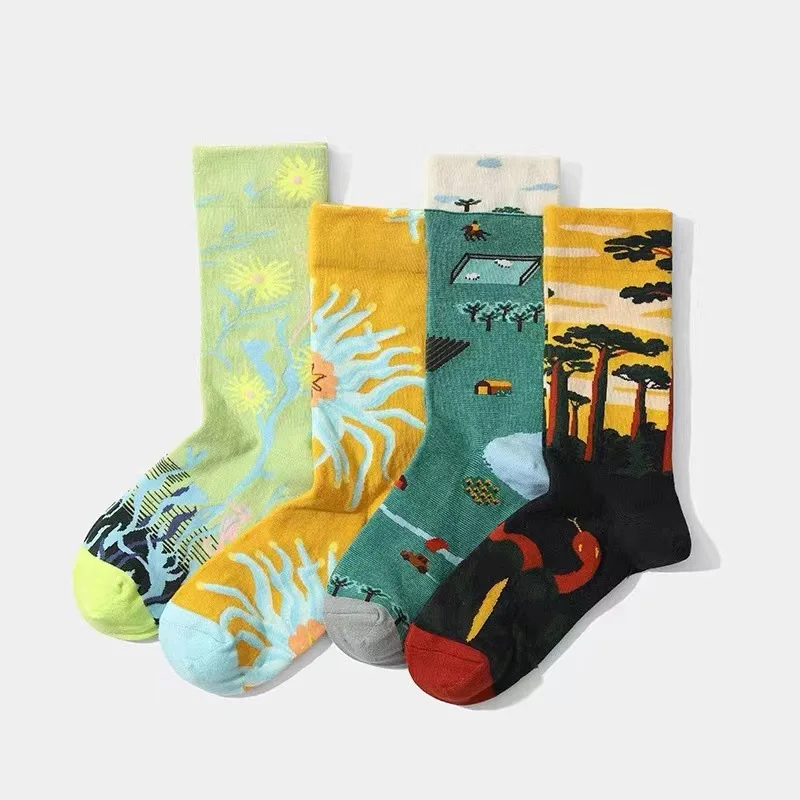 

Printing Harajuku Women's Socks Personality Retro Academic Style Medium Stockings Illustration Literature Oil Painting Socks