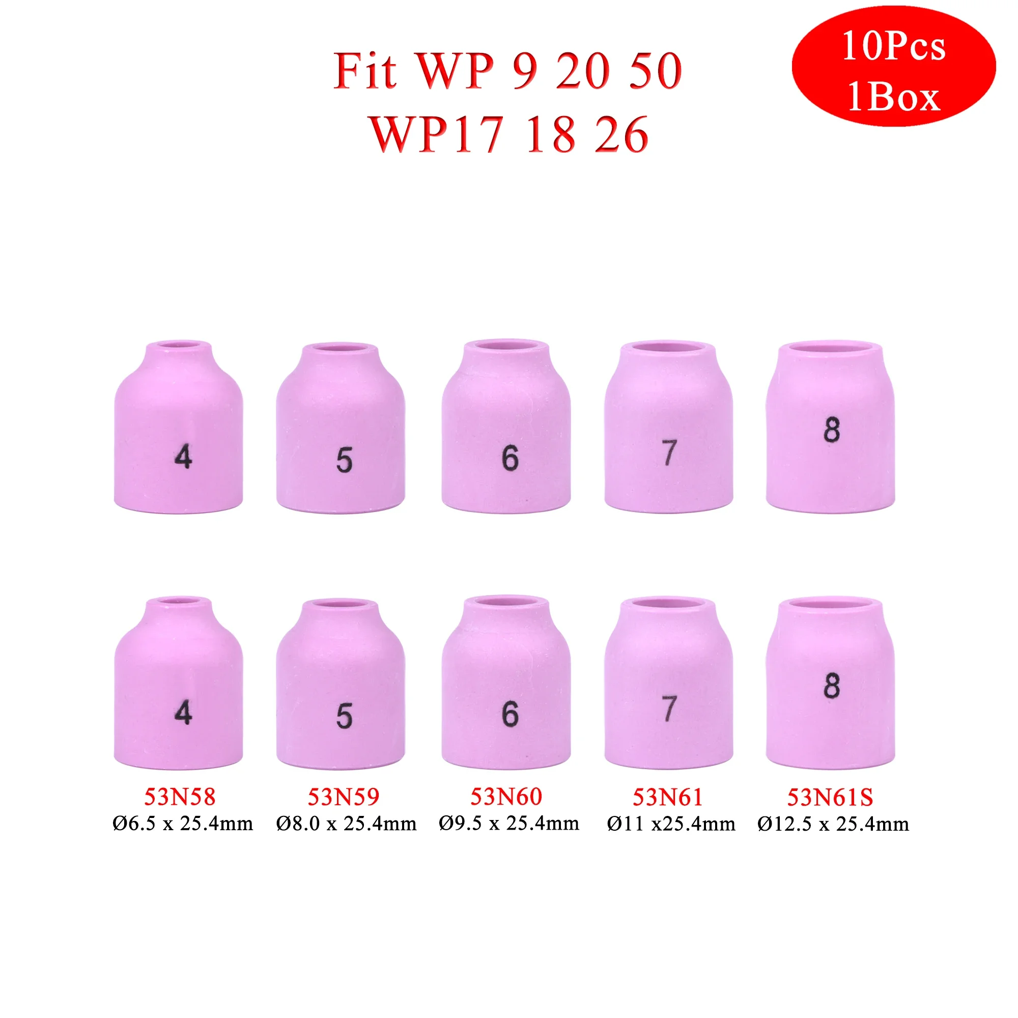 

10 шт. 25,4 мм 53N58 53N59 53N60 53N61 53N61S 35 мм 53N58L 53N59L 53N60L 53N61L 53N61SL алюминиевые сопла для TIG WP9/17/18/20/26