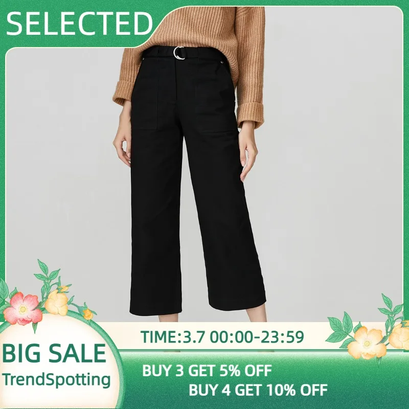 

SELECTED Women's Loose Fit 100% Cotton Black Wide-leg Pants R|419414519