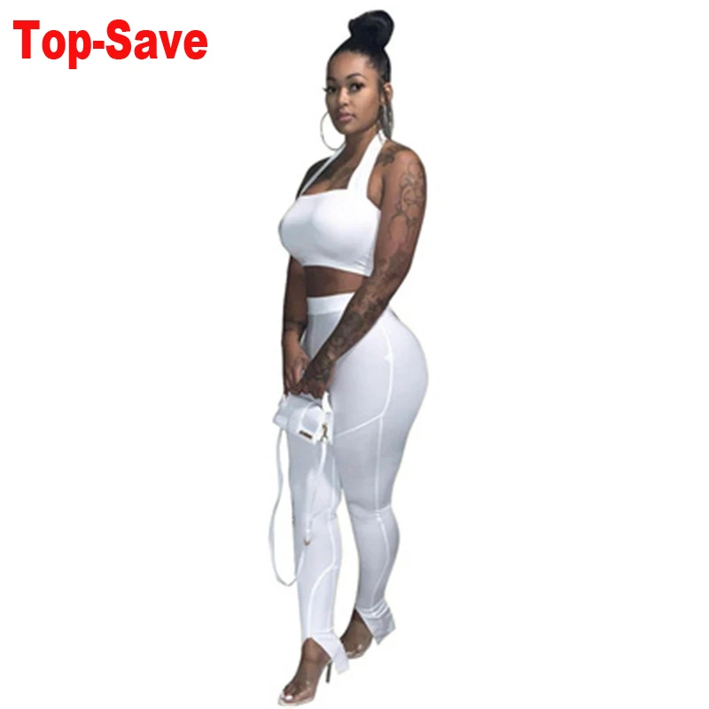 

2021 New Arrival Solid Backless Crop Top Leggings 2 Piece Set Women Fashion Streetwear Outfits Sportswear Tracksuit Pencil Pants