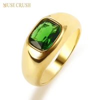 muse crush square cz ring stainless steel gold color bling shiny green zircon rings for women wedding engagement jewelry