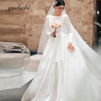 muslim long sleeves wedding dresses for women 2022 elegant simple satin bridal dresses pleated party ball gown vestidos de novia