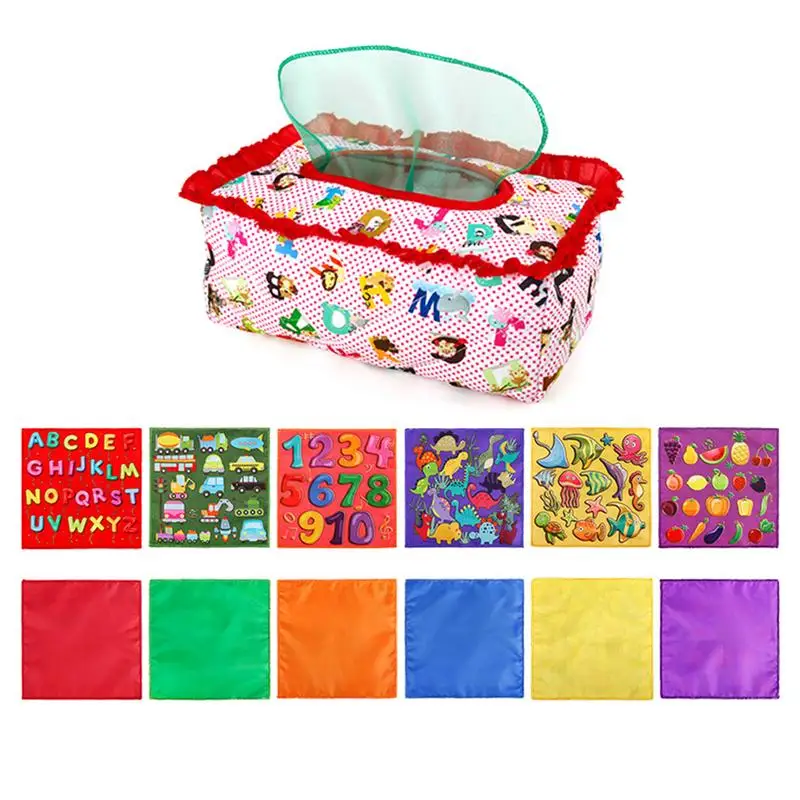 

Pull Along Baby Tissue Box Toy Pull Along Sensory Box STEM Montessori Toys With Colorful Juggling Rainbow Magic Plush Sensory To