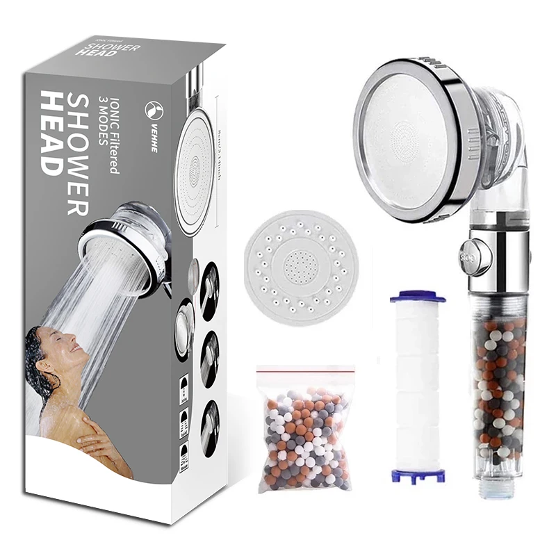 new bathroom spa shower head with colorful box 3 modes adjustable high pressure water saving with replacement beads and filter free global shipping