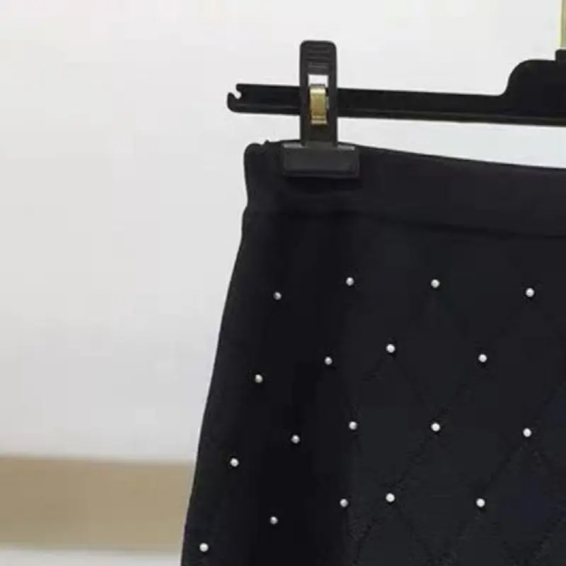

Women Mini Skirt Beading Knitted High Waist Vintage Jupe