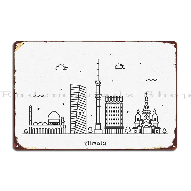 

Almaty City Skyline Metal Sign Cinema Living Room Cinema Custom Wall Cave Tin Sign Poster