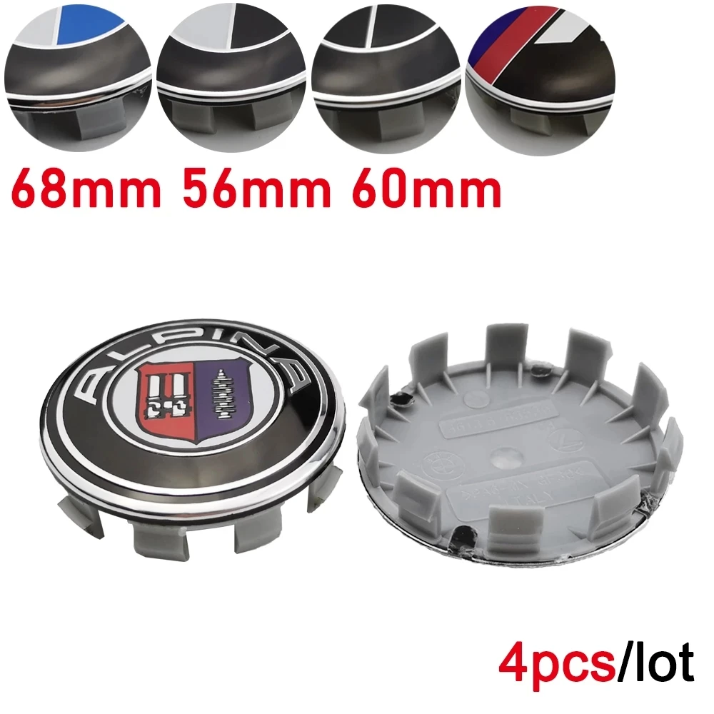 

4 piezas/lote 68mm 56mm 60mm azul negro blanco tapa central de rueda de coche logo hub insignia para accesorios de estilo
