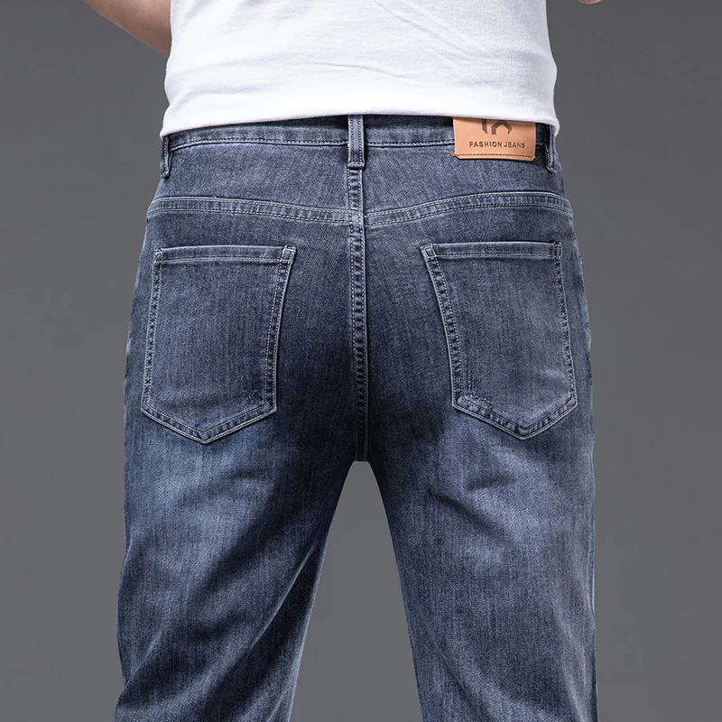 Spring Summer New Men's Cotton Stretch Thin Slim Jeans Fashion Casual Vintage Blue Denim Pants Male Brand Trousers