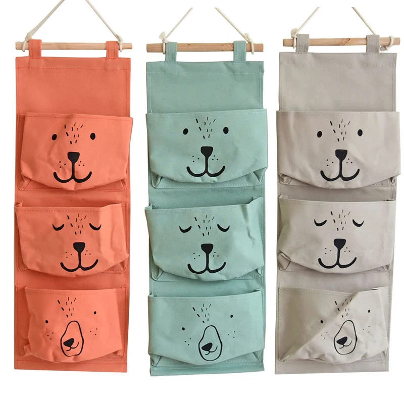 

3 Pockets Wall Mounted Storage Bag Closet Organizer Children Room Door Back Hanging Bag for Clothes Toy Sundries Storage Bag
