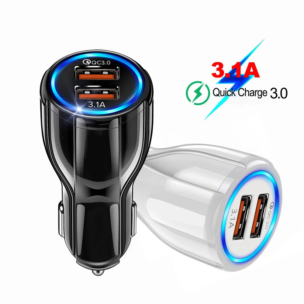 

3.1A Dual USB Car Charger LED Fast Charging for 13 12 11 Pro Samsung S20 S10 Xiaomi Huawei Quick Charge 3.0 Phone Charger In Car