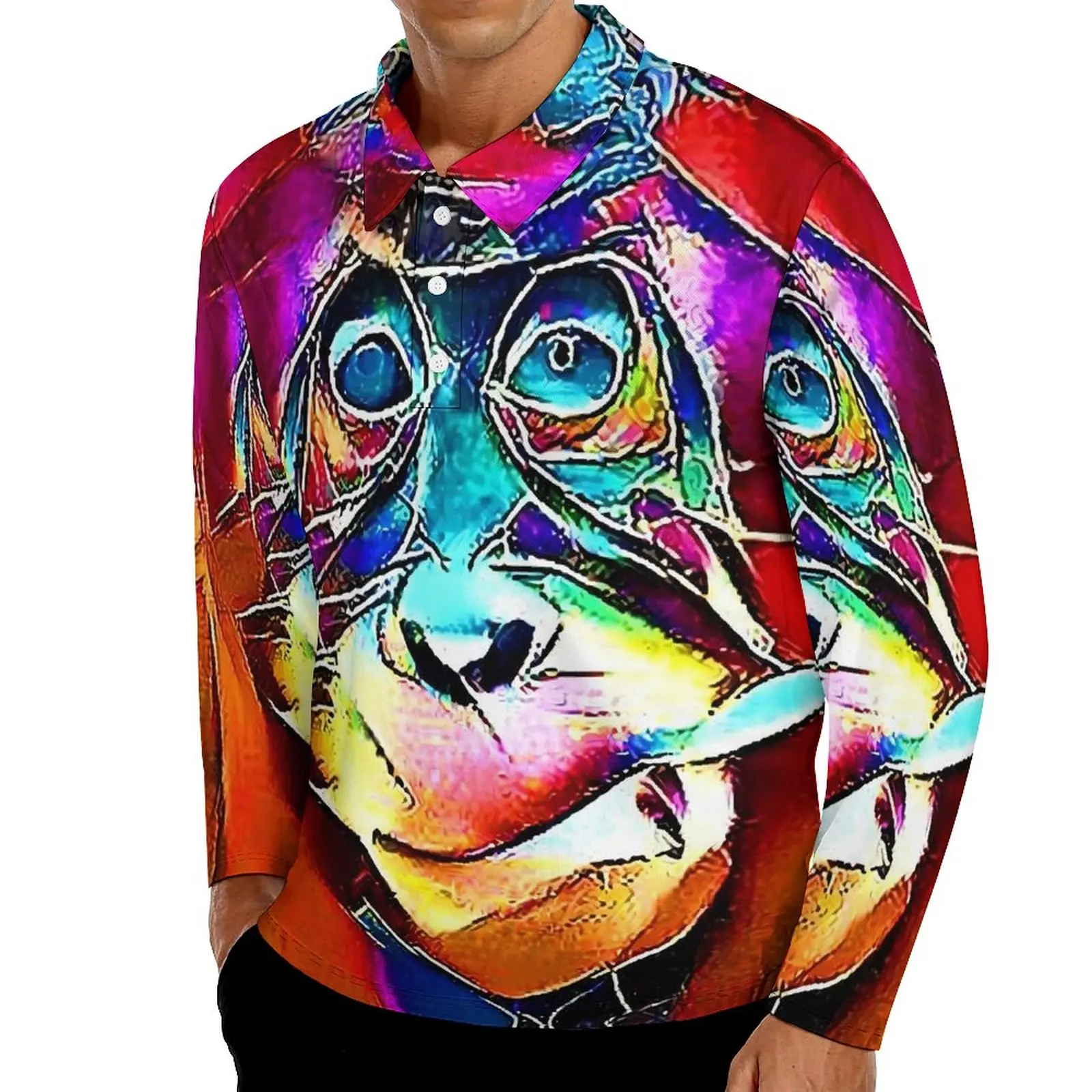 

Monkey Painting Casual Polo Shirts Fun Animal Print T-Shirts Long Sleeve Custom Shirt Autumn Fashion Oversized Tops Gift
