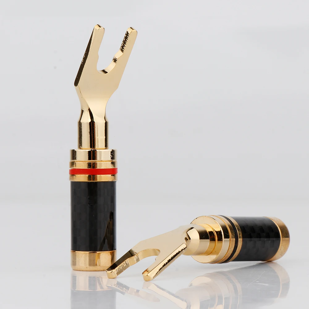 4pcs Gold Carbon Fiber Spade Plug Speaker Cable Copper Connector HiFi plug Terminal Connector speaker cable Extension plu images - 6