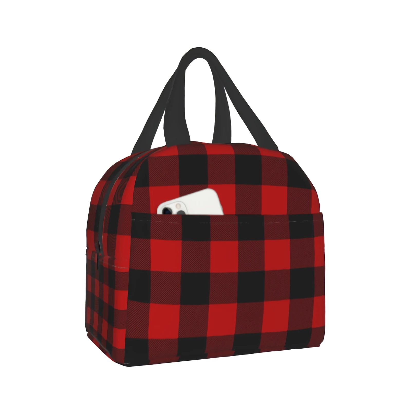 

Red Plaid Lunch Bag Red Black Insulated Lunch Bag Checkered Cooler Bag Thermal Bag for Women Men Teen Picnic School Work Travel