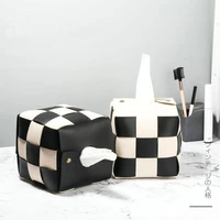 retro chessboard plaid tissue box pu leather roll paper holder dispenser desk decor fashion vintage home car paper storage case
