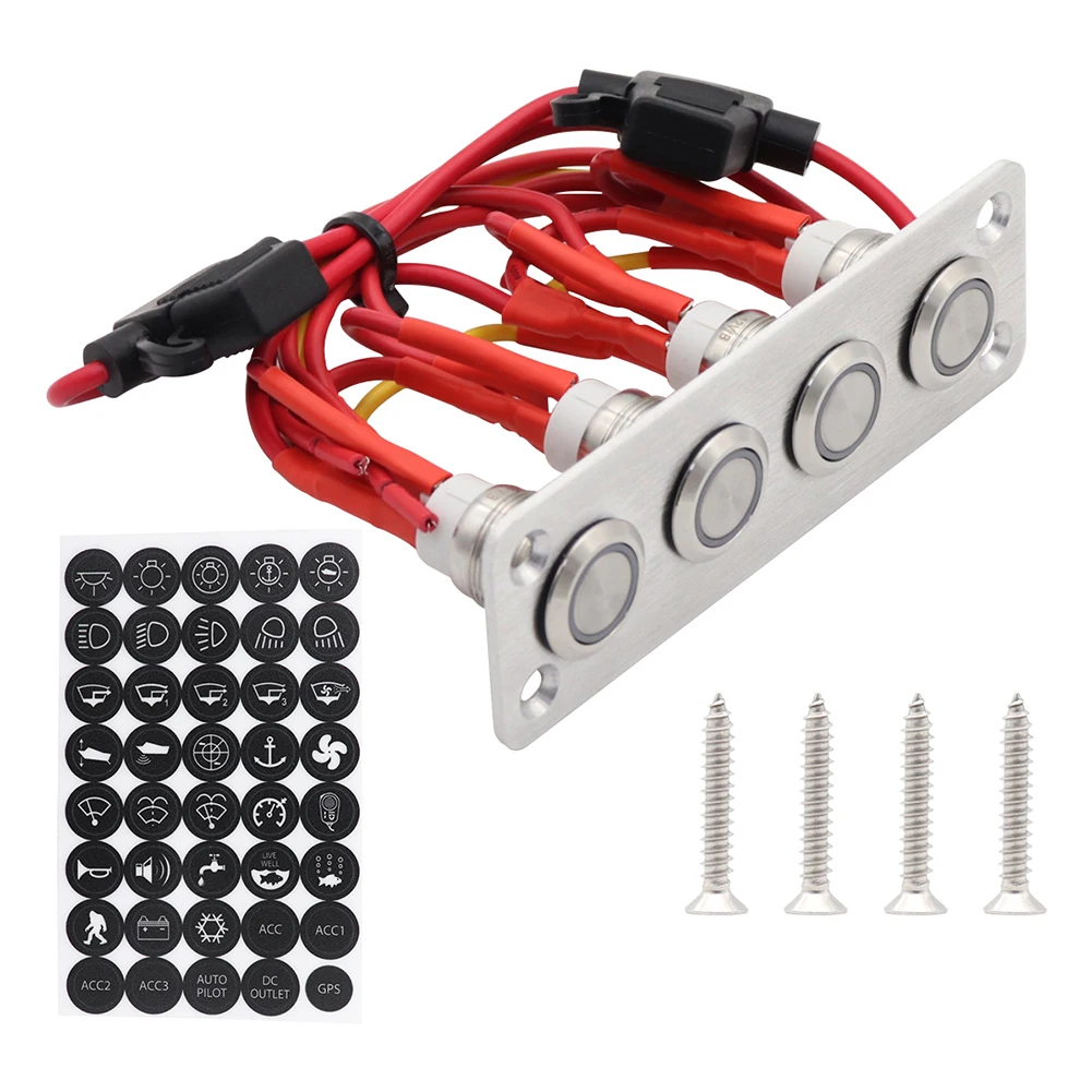 

Switch Panel 4 Gang Button Rocker Toggle Switch Panel 12V 16A Modification Parts for Car Truck Marine Boat Circuit Breaker