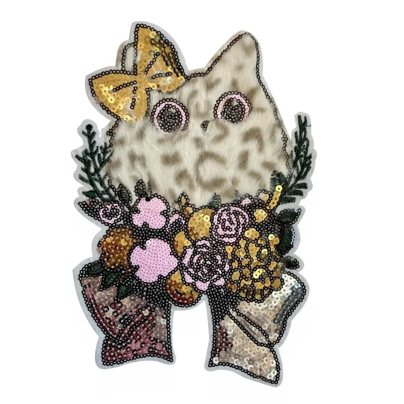 5PCS rown Fox Flower Cat Felt Patch Animal Applique Garment Parches Para La Ropa Sew On Sequin Patches Clothing Accessories - купить по