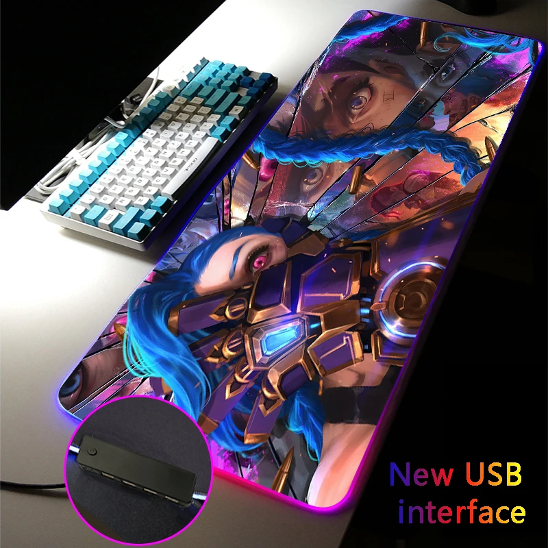 

RGB Mouse Pad VI USB Hub Typec Interface Four USB Docking Dock LOL Arcane Desk Mat Multi-interface Rug JINX XXL Gaming MousePad