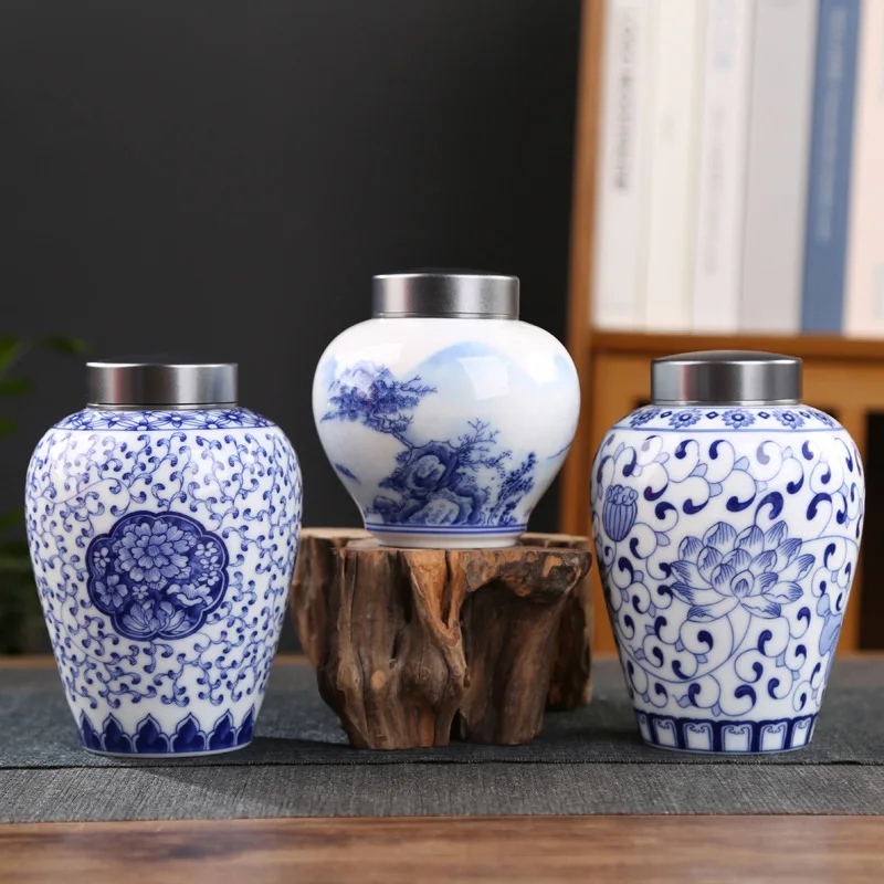 

Керамическая банка Blue Lotus Vineman с металлической крышкой, бытовая влагостойкая герметичная чайная жестяная коробка, фарфоровые изделия, банка...