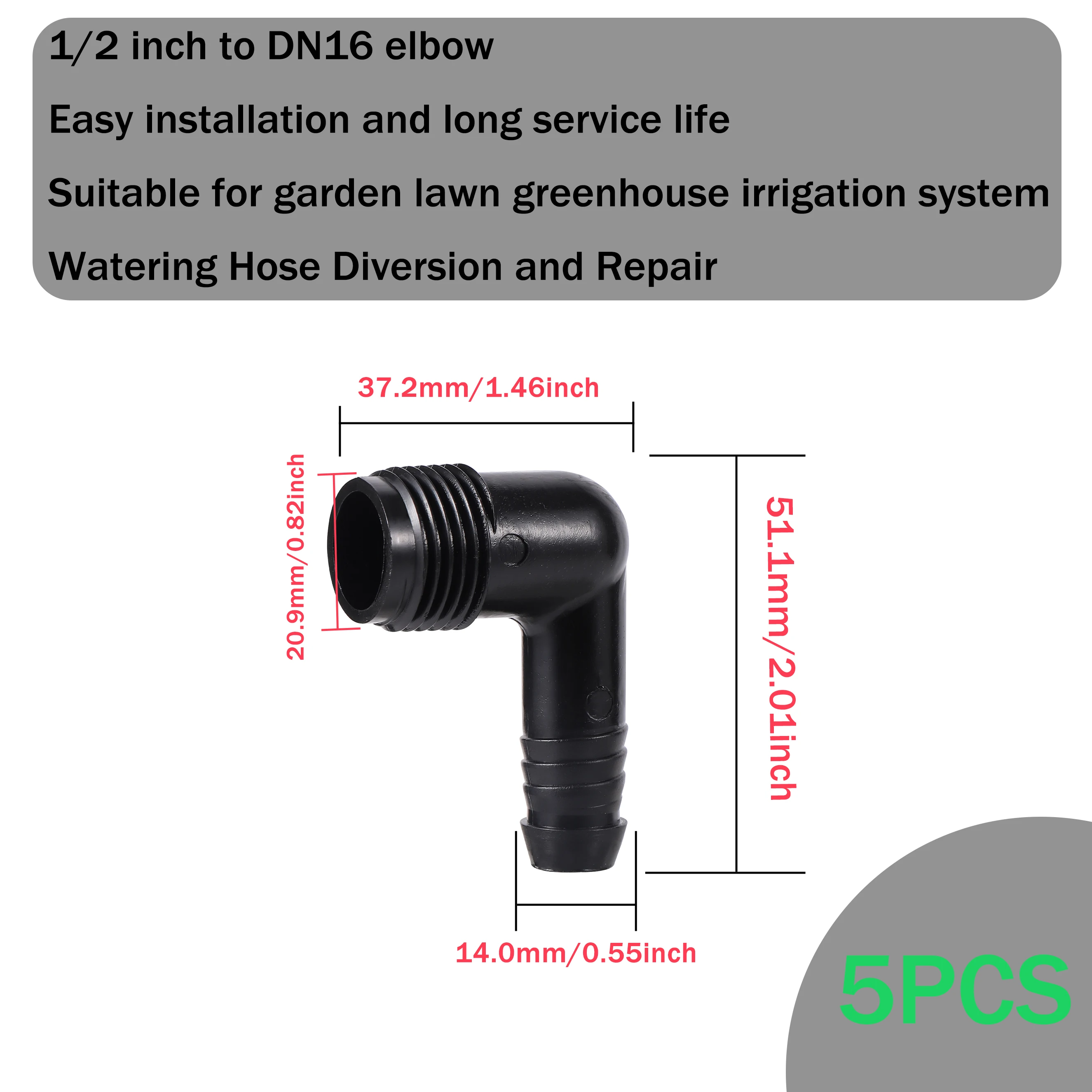 Dn16 Drip Barb Tee Connector Straight Through Elbow Garden Water Drip Irrigation Pipe Fittings Water Pipe Adapter Coupler 5pcs images - 6