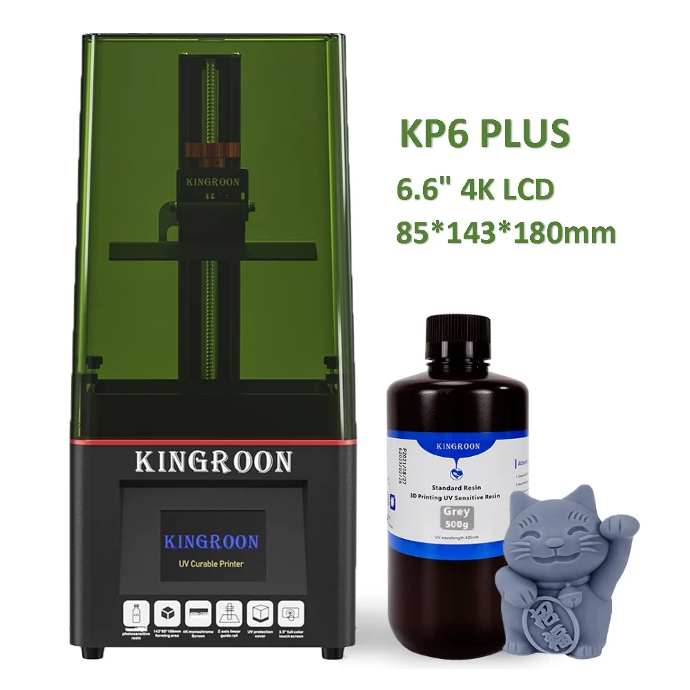 

Монохромный 3D-принтер KINGROON KP6, SLA УФ-полимер, 129x82x180 мм, 6 дюймов, 2K