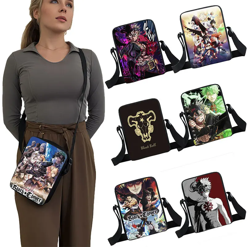 

Anime Black Clover Pattern Crossbody Bag Women Asta Yuno Figure Magna for Travel Phone Holder Shoulder Bags Student Bookbag Gift