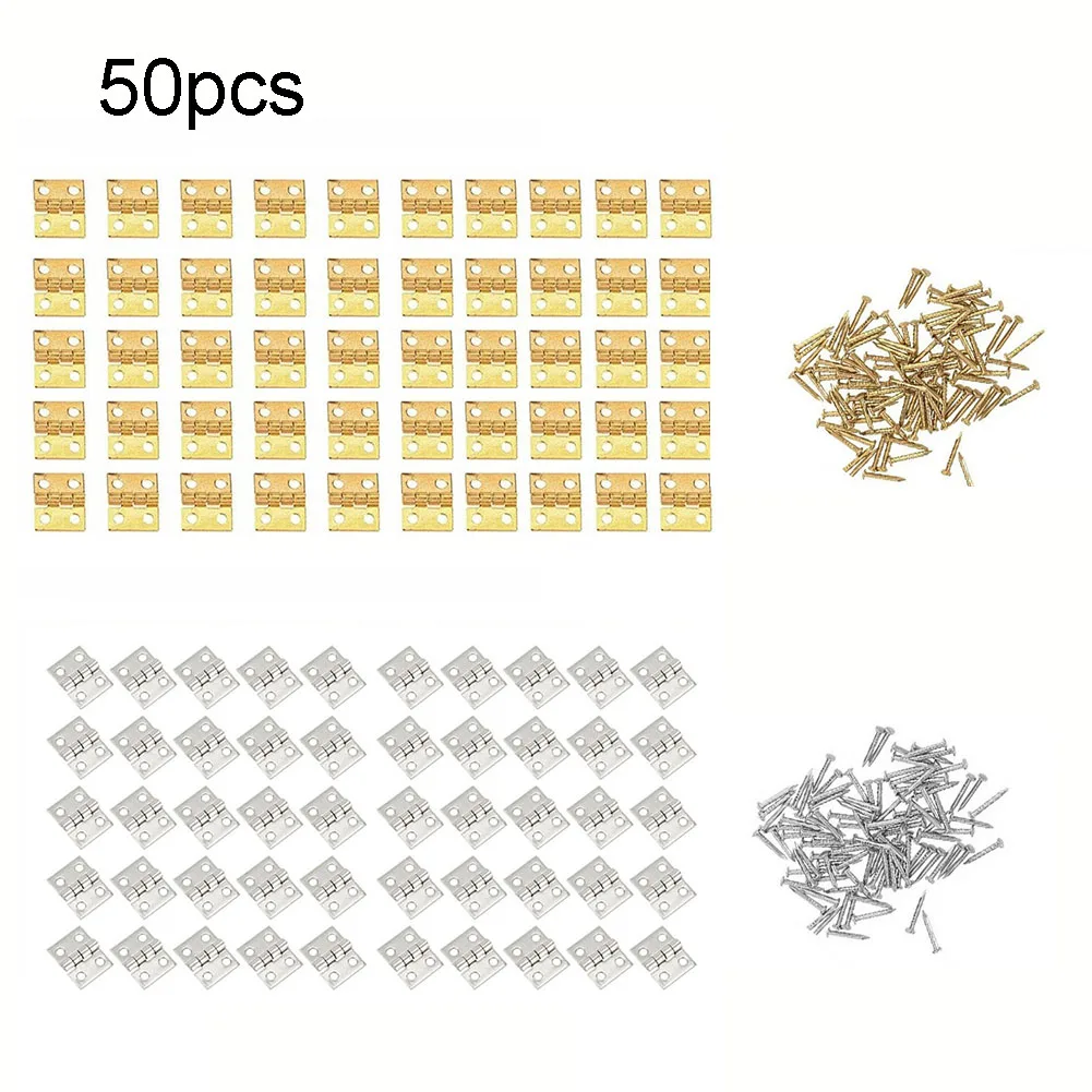 

50pcs Pure Brass Mini Cabinet Small Hinge For Small Craft Door Box Silver Gold 8*10mm Furniture Fittings Home Hardware