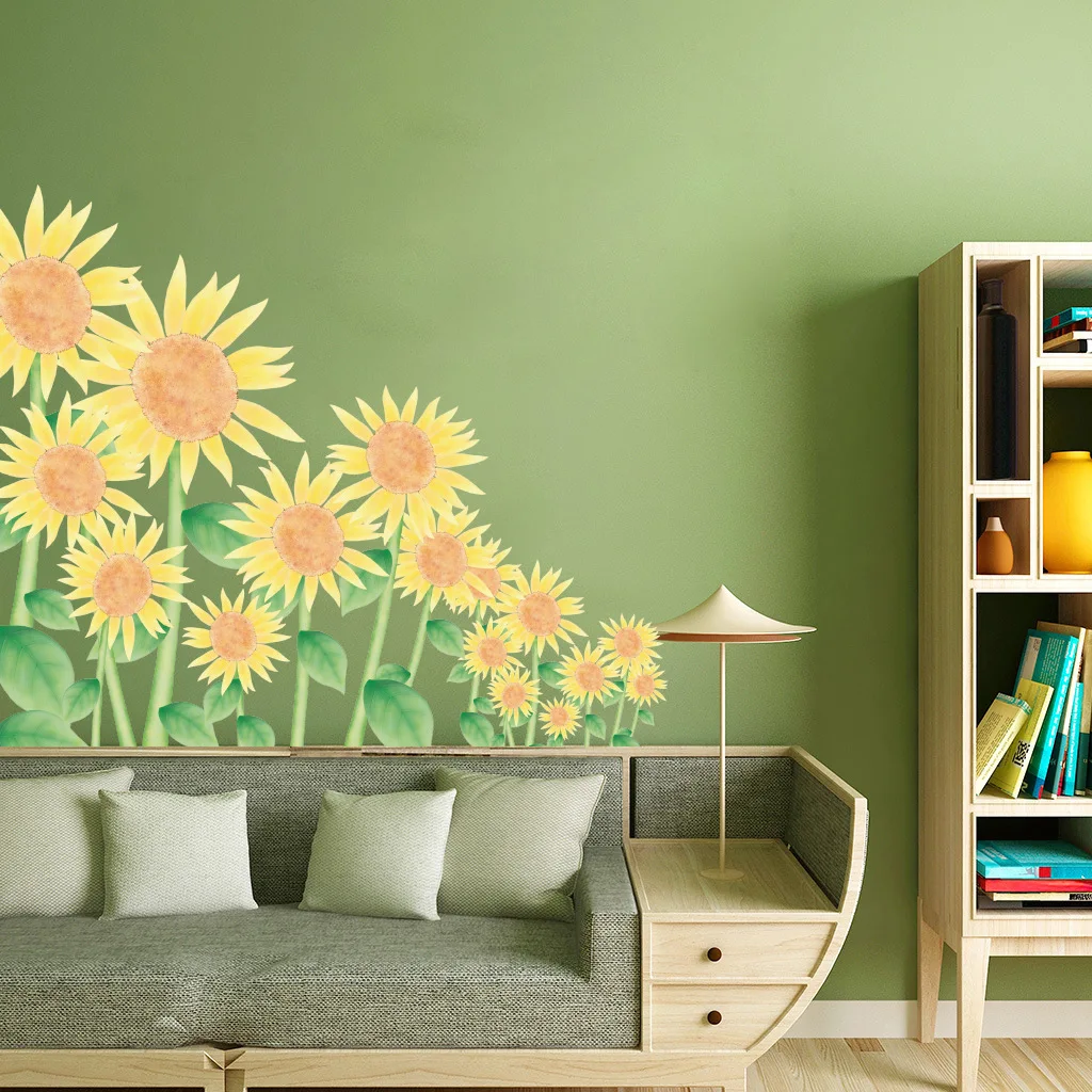 

1pcs Sunflower Print Wall Sticker, Modern PVC Wall Decal For Home, Background Wall Decoration And Beautification