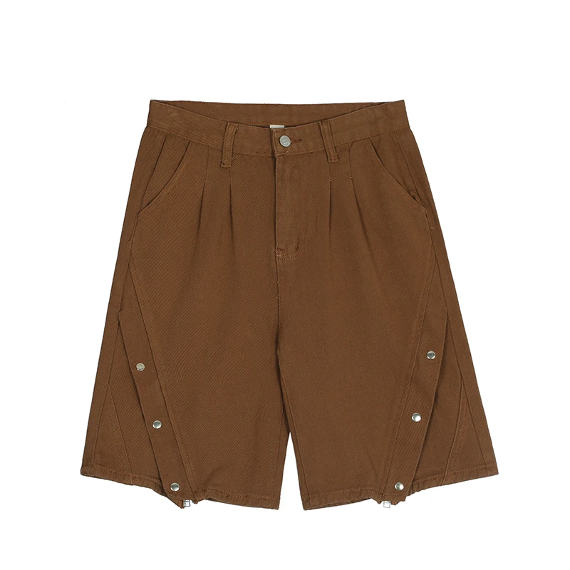 

Hip Hop Pockets Button Wide Leg Jeans Cargo Shorts Men and Women Loose Streetwear Retro Summer Jeans Knee Length Pants