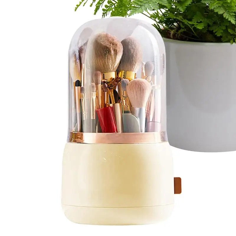 

Desktop Makeup Brush Storage Bucket Cup Holder With Lid Rotating Makeup Lipstick Cosmetic Storage Box Organizer Tube Transparent