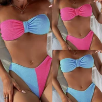 high waist bikini beach swimsuit sexy swimwear set solid color female bandeau thong brazilian bathing suit bather women bikini