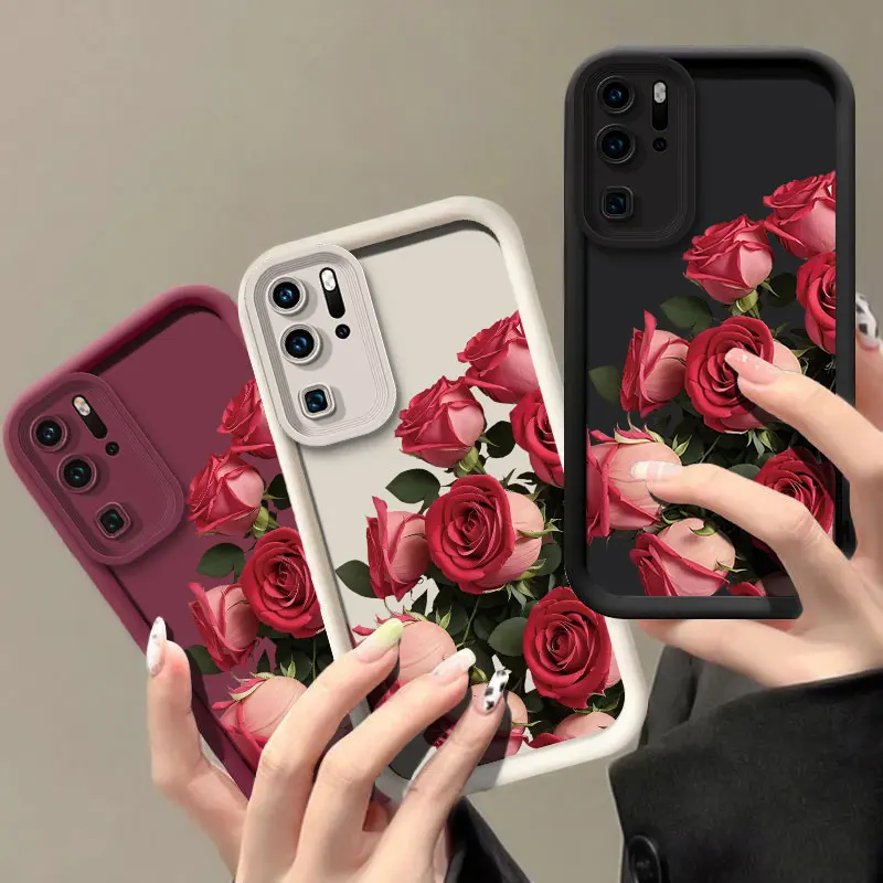 Модный чехол для телефона с красными розовыми цветами Huawei Nova Y70 10 9 7 5I 4 3 Защита