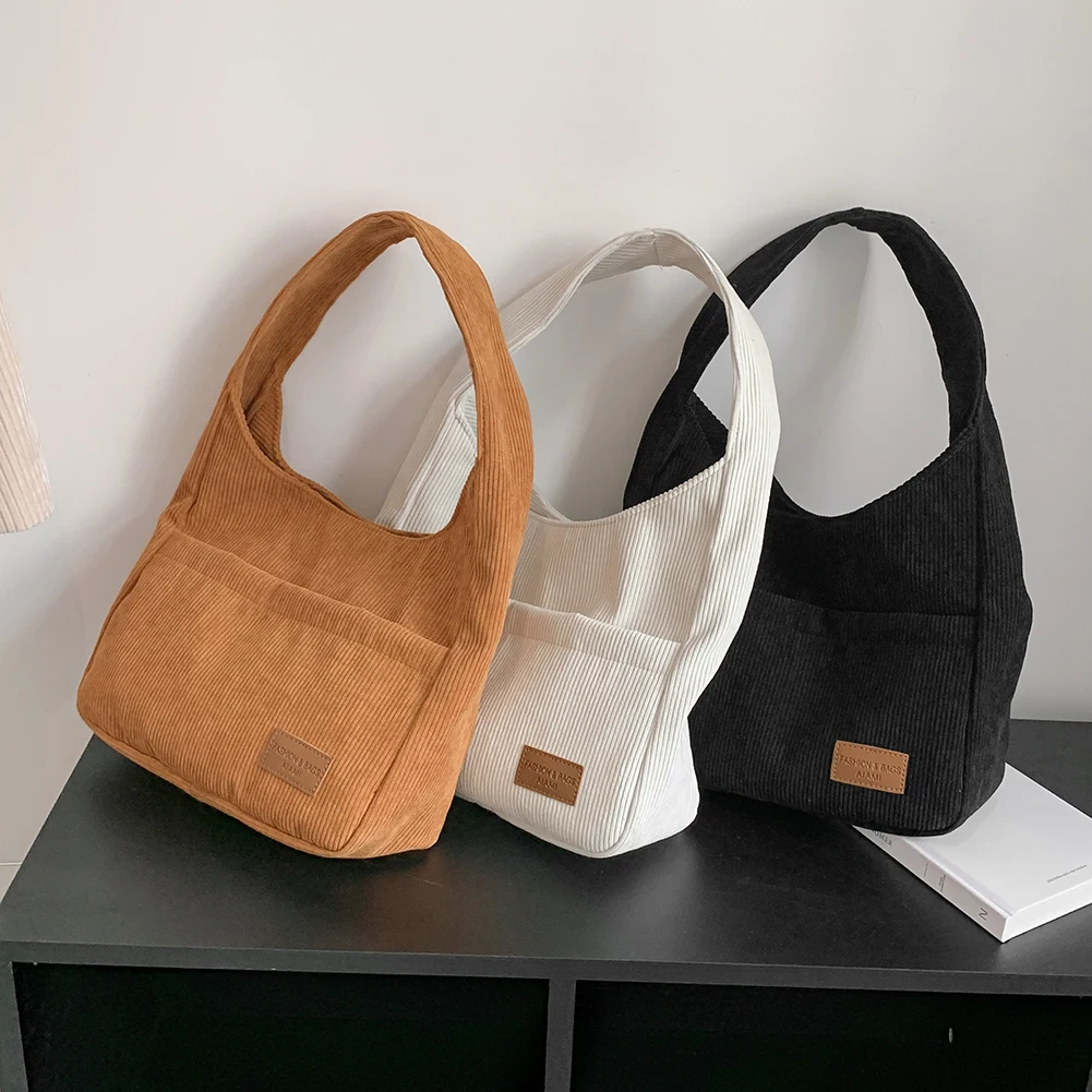 

Fashion Corduroy Small Top-handle Bags Casual Women Shoulder Bags Solid Color Vintage Female Underarm Bags Shopping Tote Bags