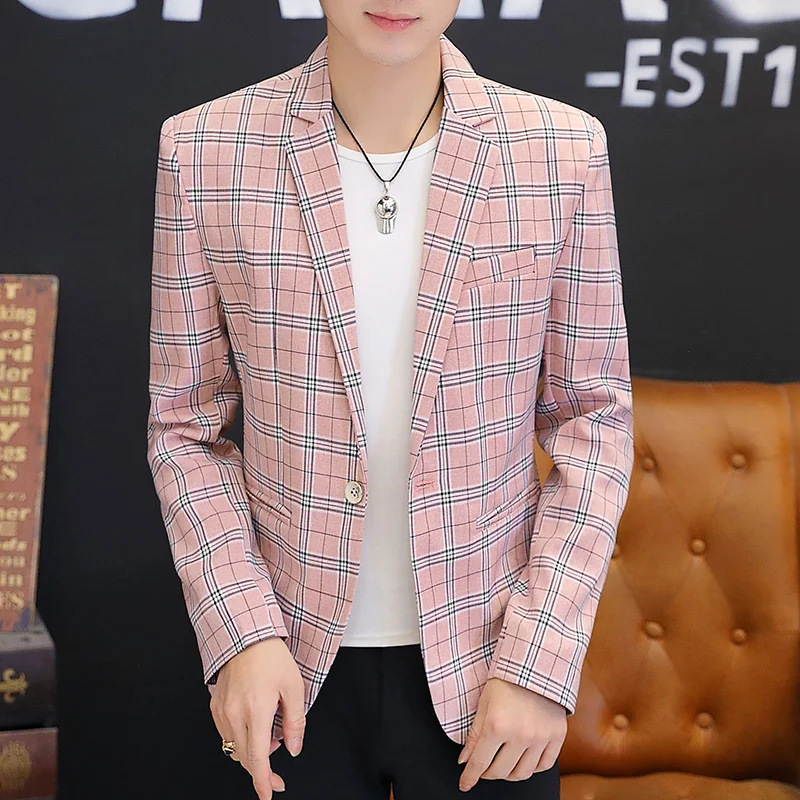 

Блейзер Мужской в клетку, простой элегантный пиджак в итальянском стиле премиум-класса, деловой Повседневный приталенный силуэт для жениха...