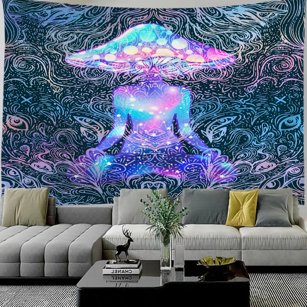 

Psychedelic Mushroom Wallpaper Tapestry Wall Art Home Decor Mandala Poster Wall Hanging Bohemian Room Decor Witchcraft Banners