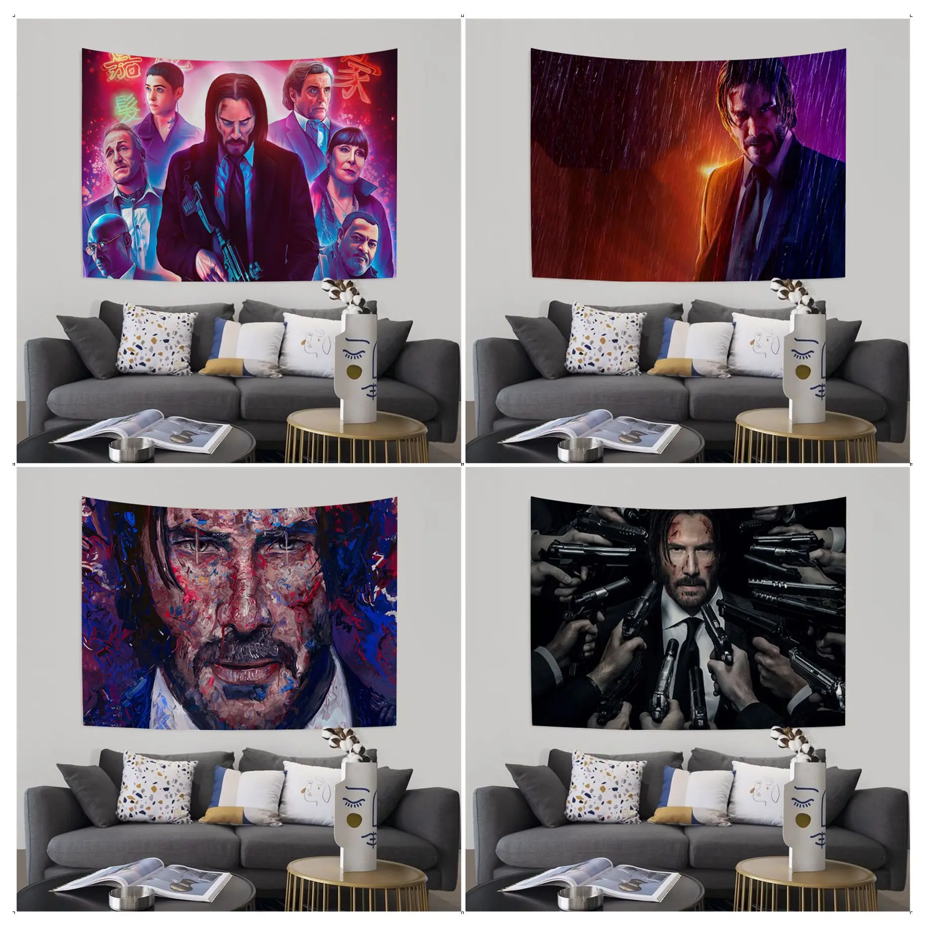 

John Wick Chart Tapestry Japanese Wall Tapestry Anime INS Home Decor